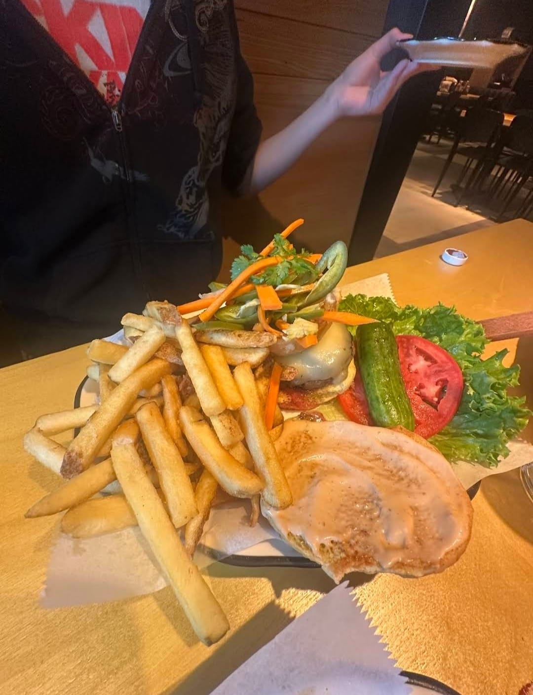 Black Tap Miami Craft Burger with Fries and Fresh Vegetables