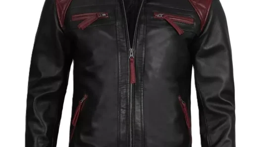 Cafe-Racer-Black-and-Maroon-Leather-Jacket-Front