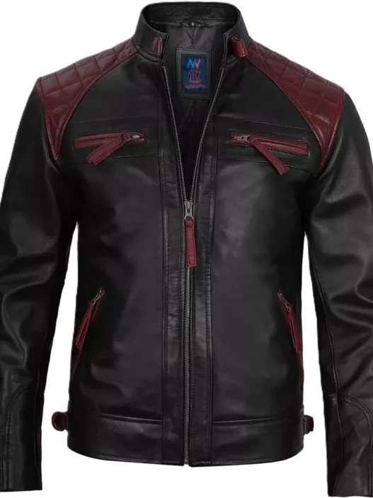 Cafe-Racer-Black-and-Maroon-Leather-Jacket-Front