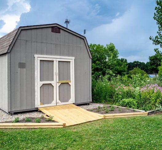 gambrel shed with porch in Indiana